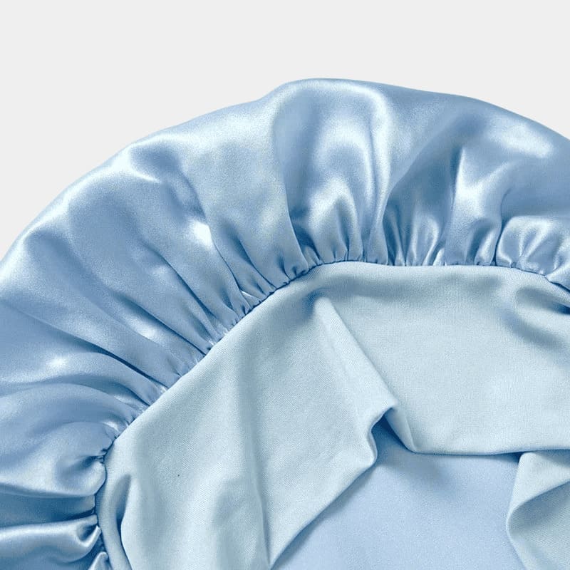 Bonnet de nuit en soie bleu clair avec nœud