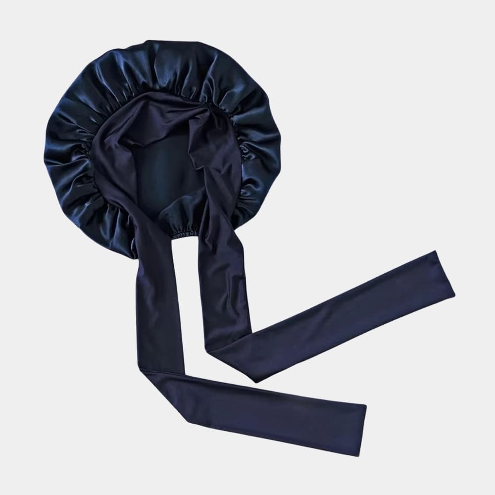 Bonnet de nuit en soie bleu marine avec nœud