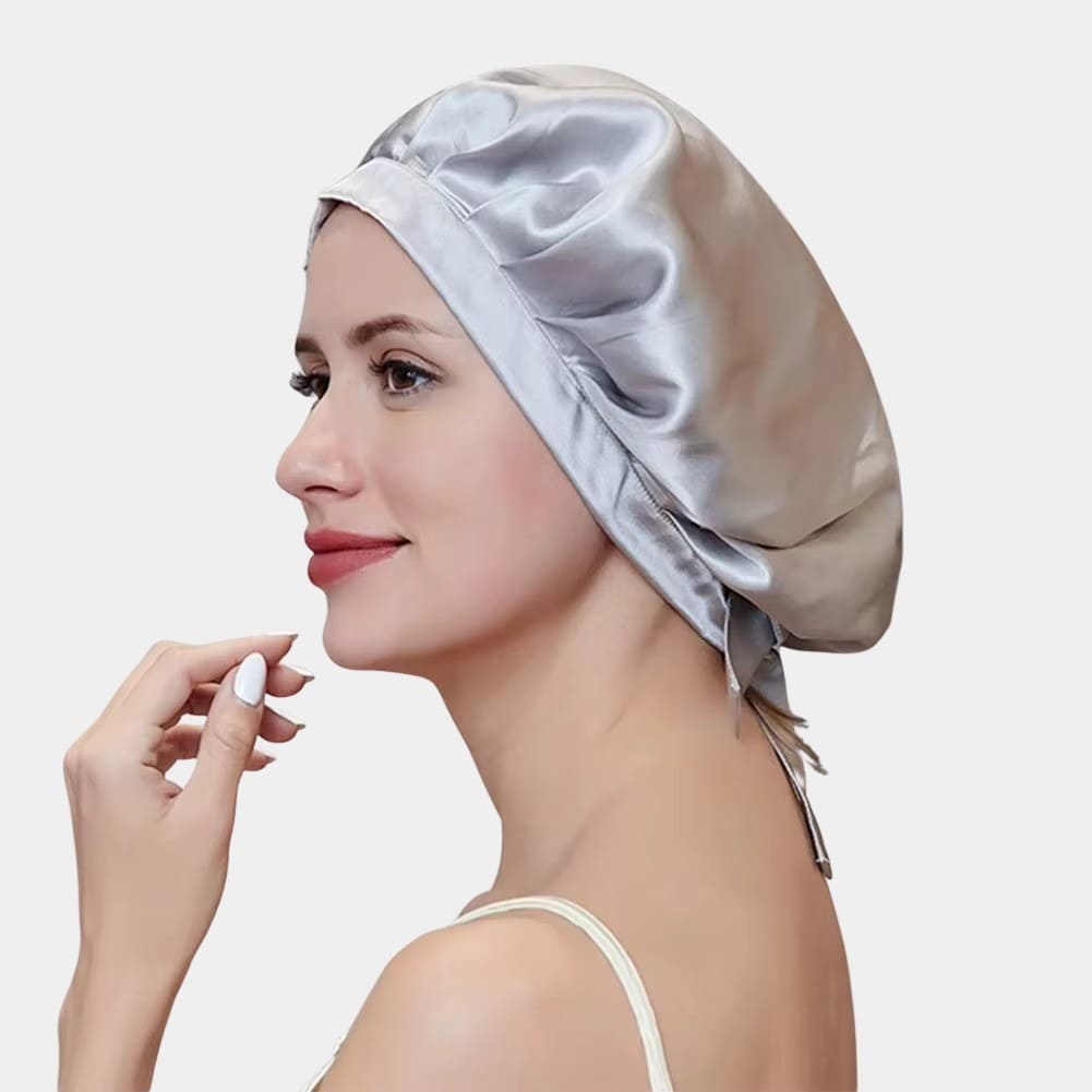 Bonnet de nuit en soie gris ajustable