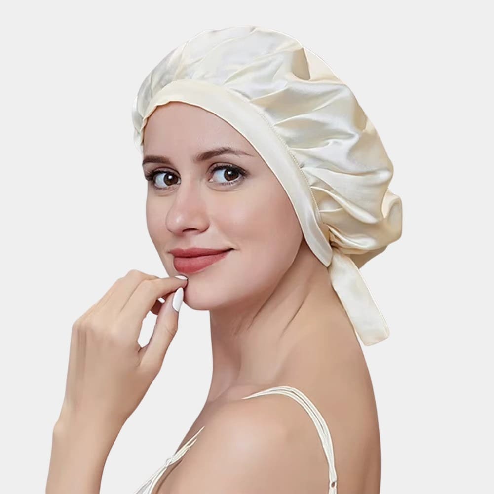Bonnet de nuit en soie ivoire ajustable