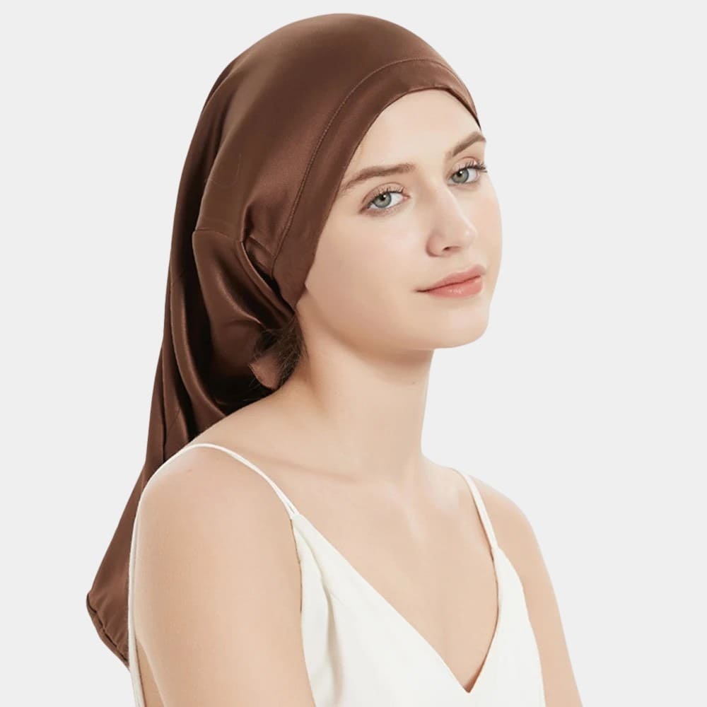 Bonnet de nuit en soie long marron