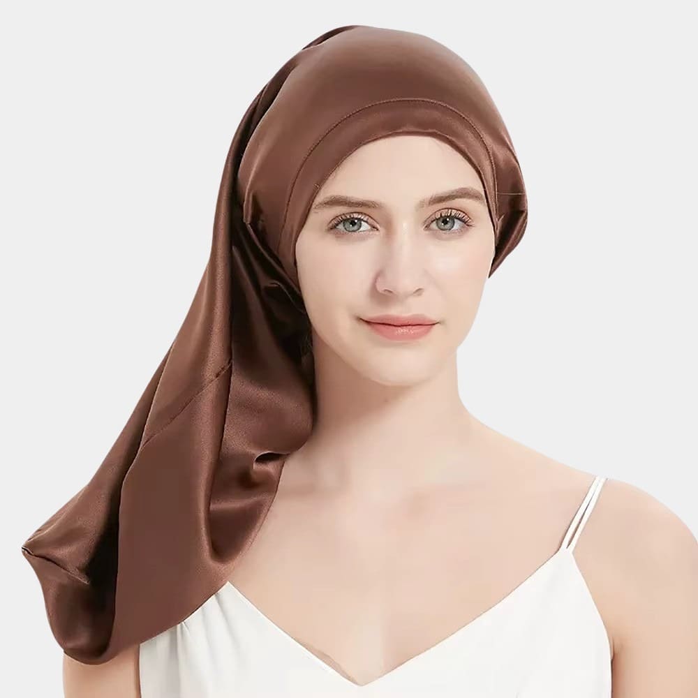 Bonnet de nuit en soie long marron