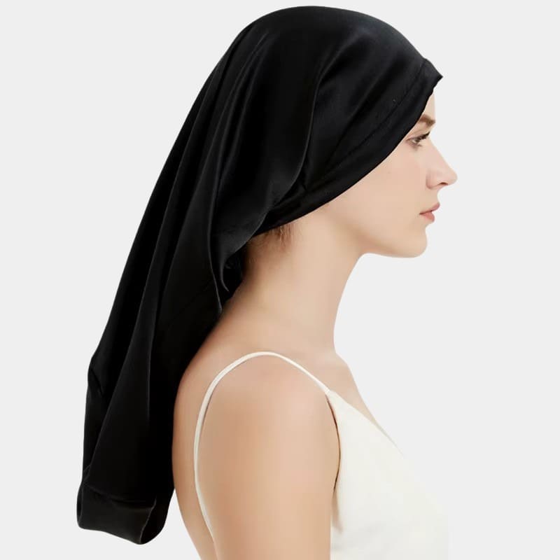 Bonnet de nuit en soie long noir