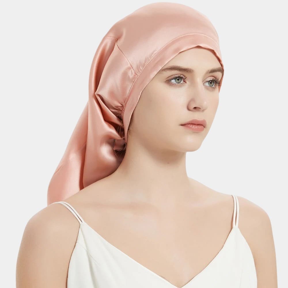 Bonnet de nuit en soie long rose foncé