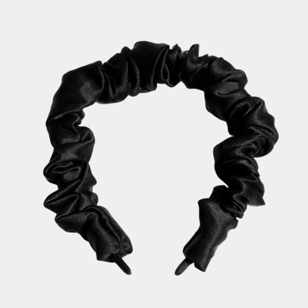 Serre-tête plissé noir en soie
