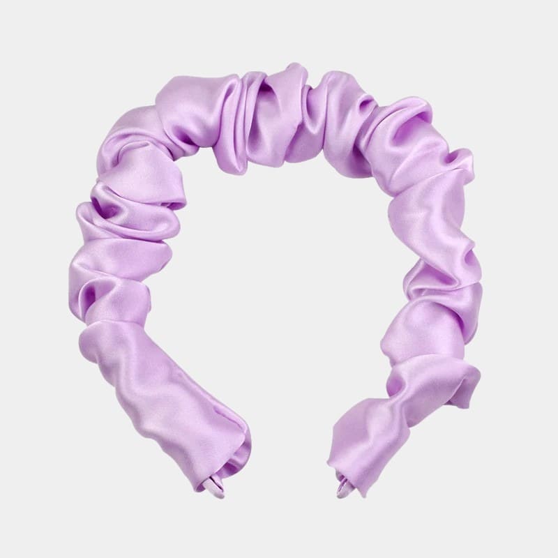Serre-tête plissé violet clair en soie